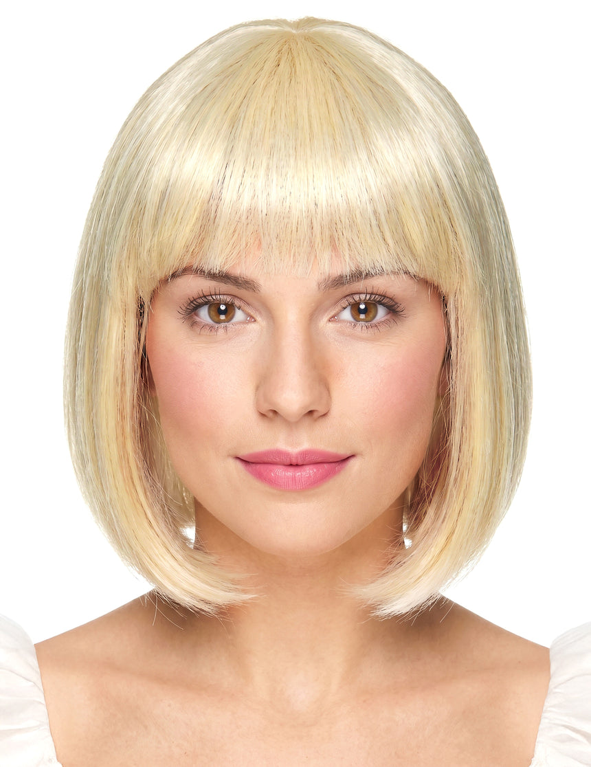 Perruque luxe blonde carré court avec frange femme