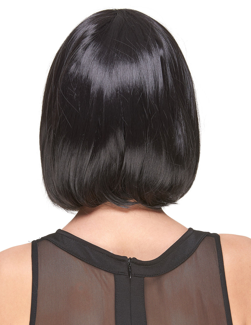 Perruque luxe noire carré plongeant avec frange femme