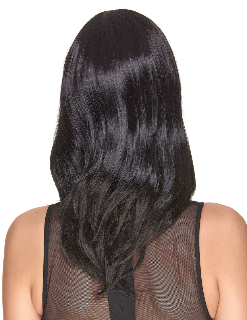 Perruque luxe noire mi-longue femme - 170g