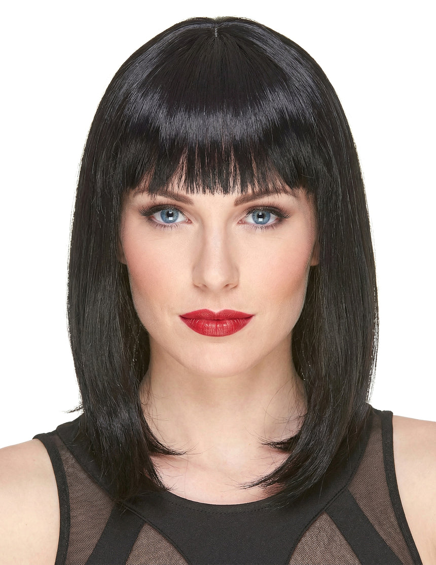 Perruque luxe noire mi-longue femme - 170g