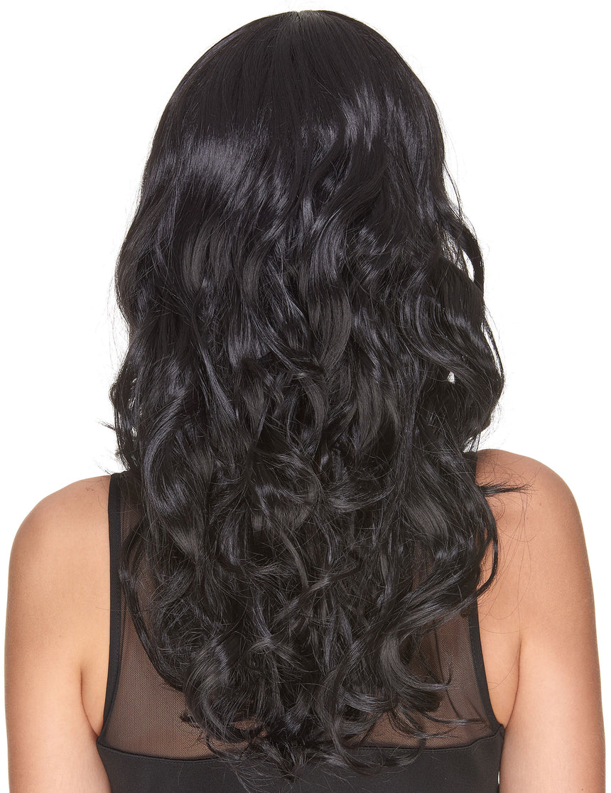 Perruque luxe noire ondulée avec frange femme - 221g
