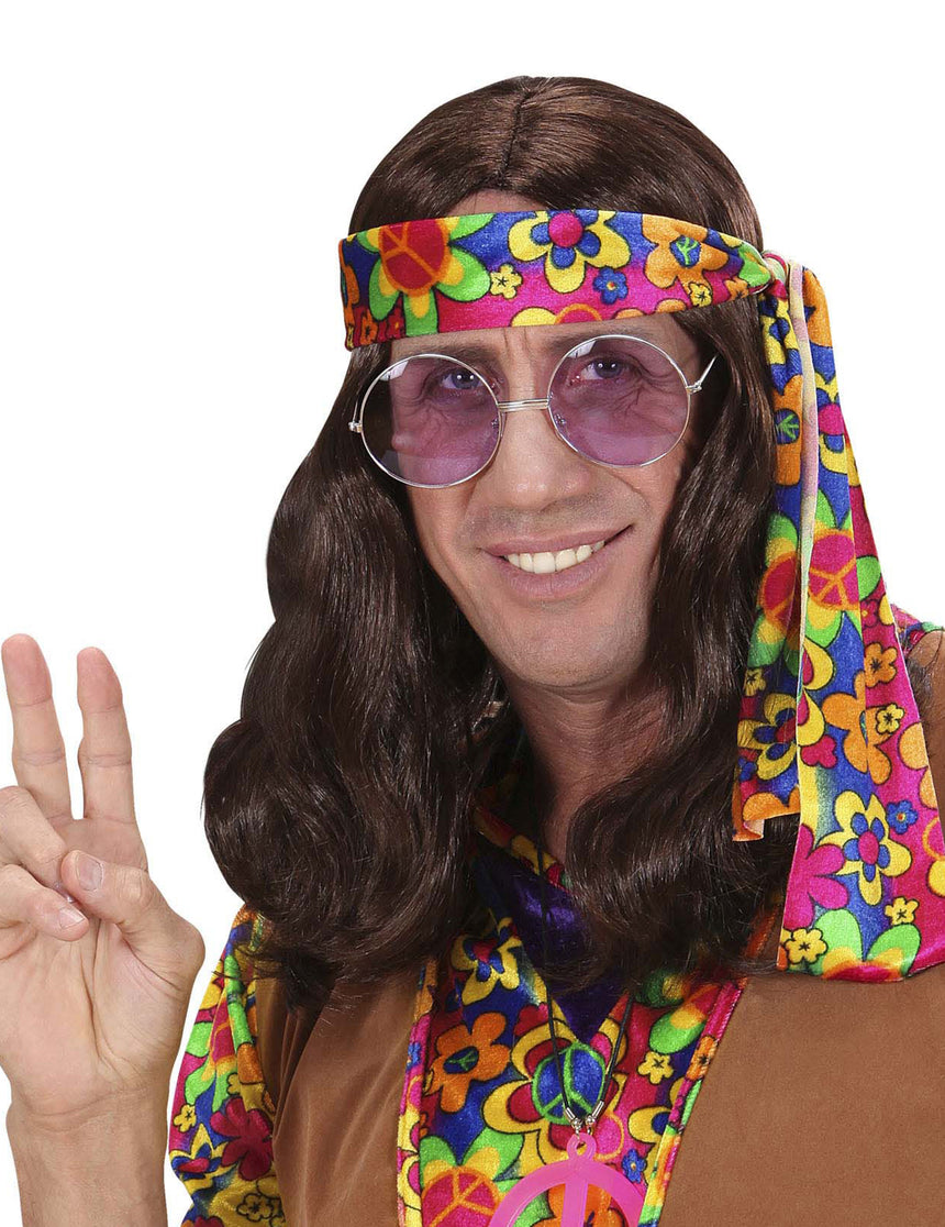 Perruque marron hippie adulte