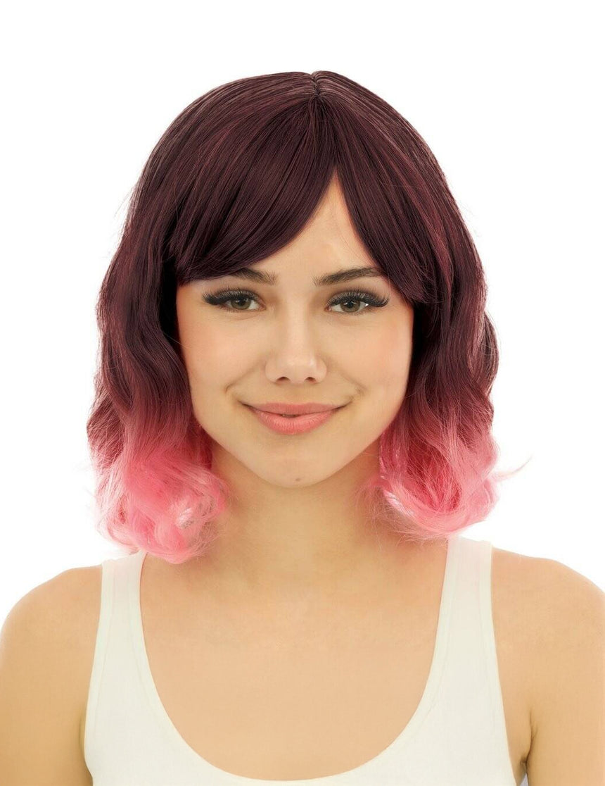 Perruque mi longue tie and dye rose luxe adulte