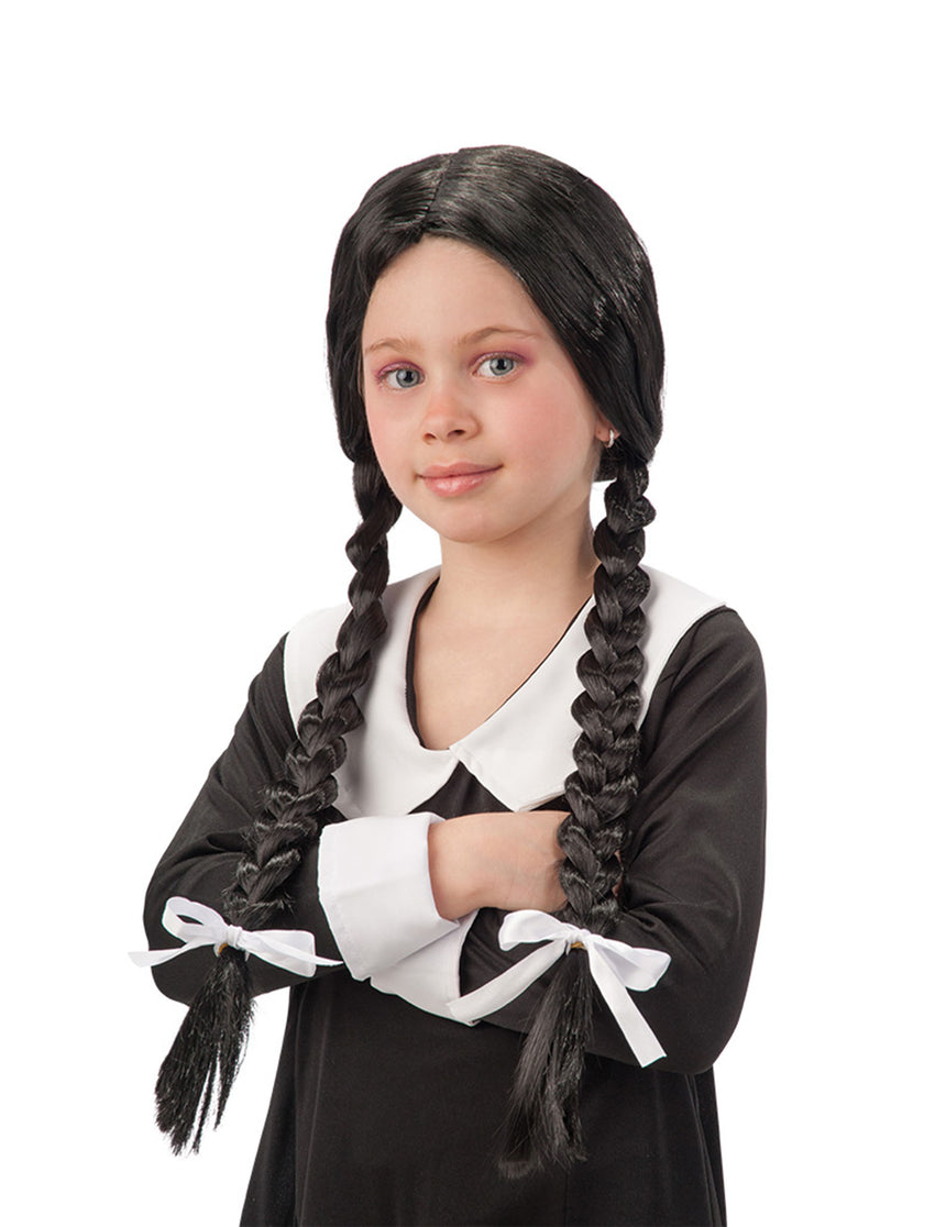 Perruque noire avec tresses écolière fille