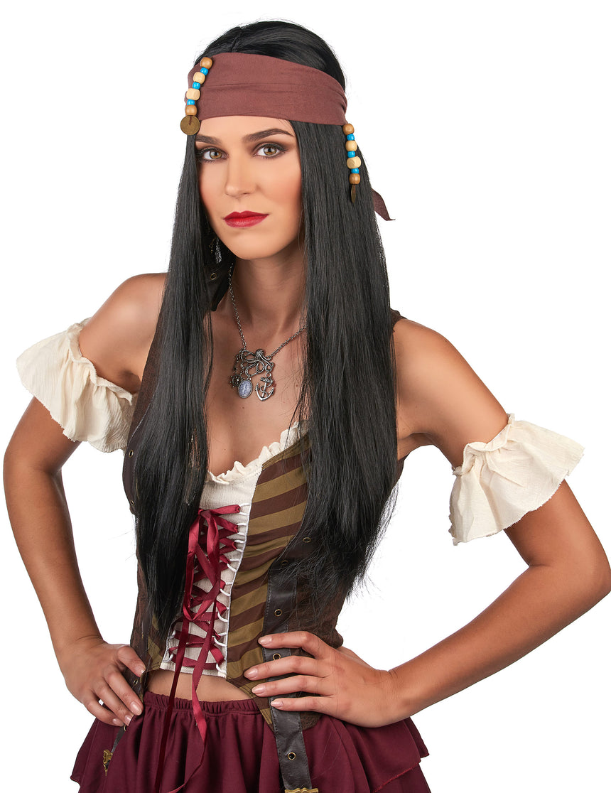 Perruque noire pirate adulte
