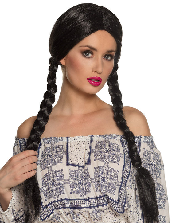 Perruque tresses noires adulte
