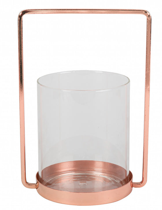 Photophore en verre cadre rose gold 19,5 cm chic en laiton