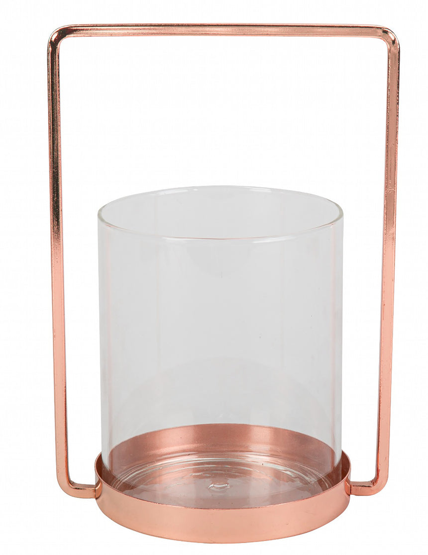 Photophore en verre cadre rose gold 19,5 cm chic en laiton