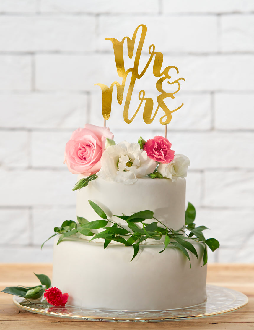 Pic à gâteau mr et mrs doré mariage 25,5 cm cartonné