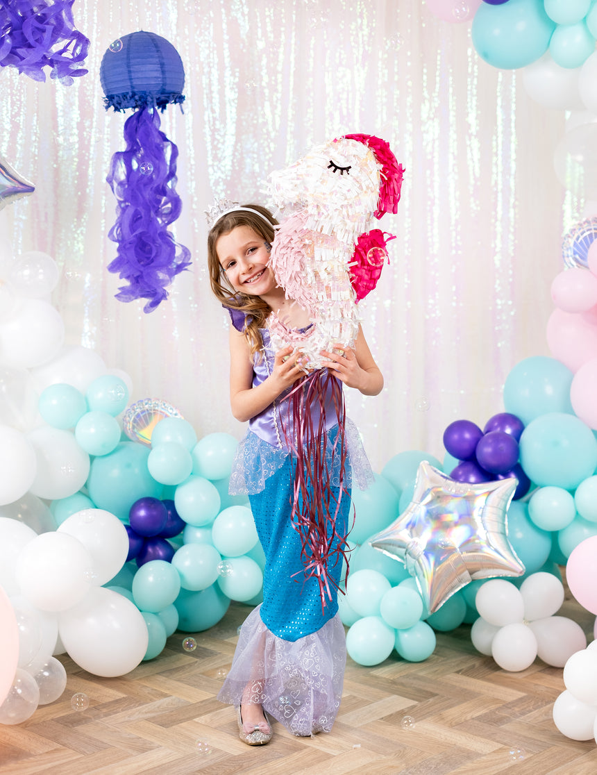 Piñata hippocampe irisé 53 cm à ficelles