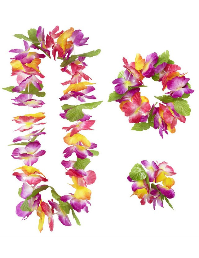 Set hawaï à fleurs adulte