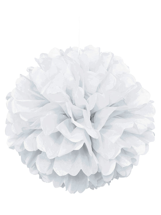 Pompon blanc en papier 40 cm à suspendre