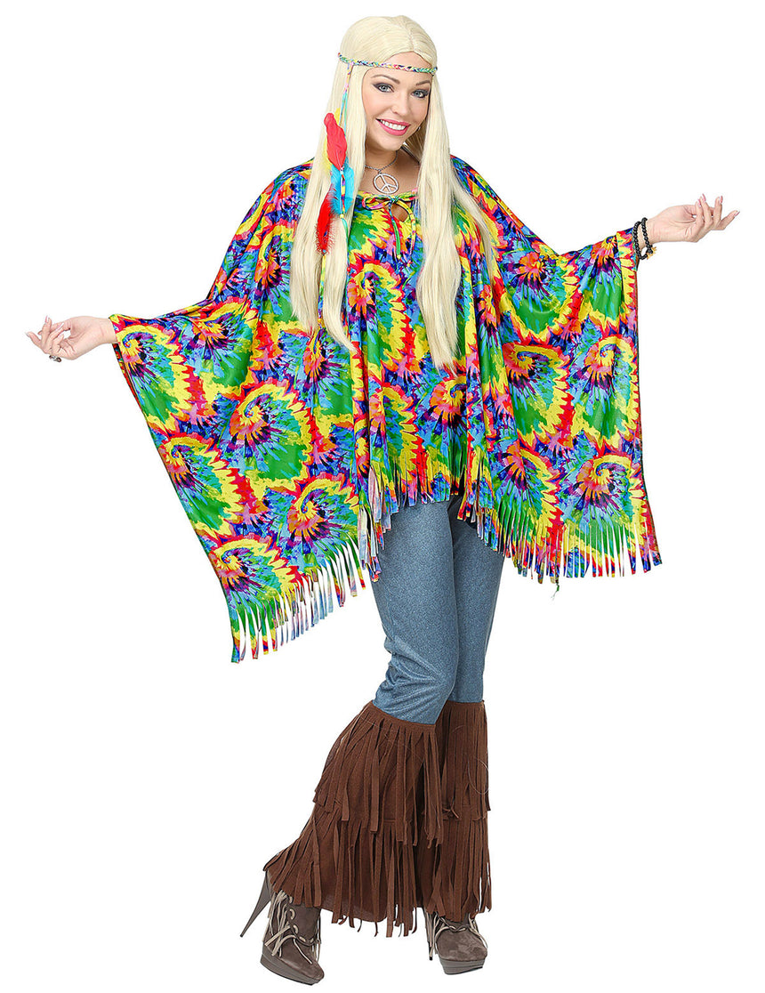 Poncho et tour de tête hippie psychédélique adulte