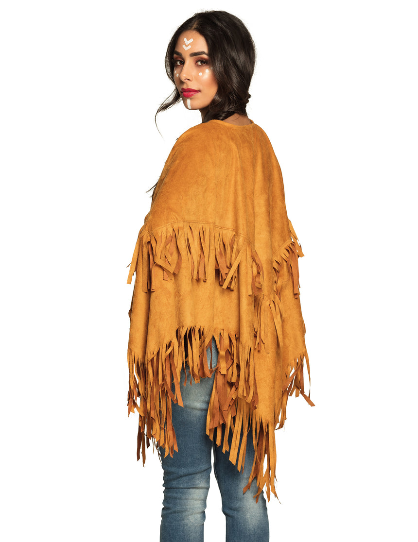 Poncho indien à franges marron femme