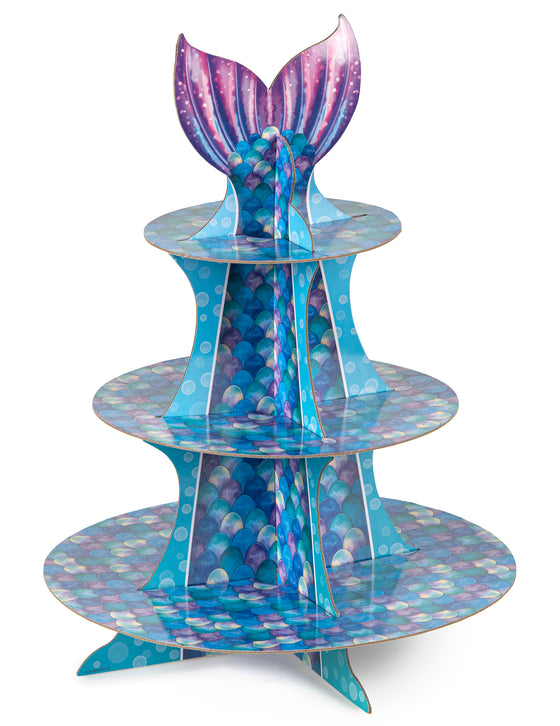 Présentoir à cupcake sirène violet bleu 40 cm