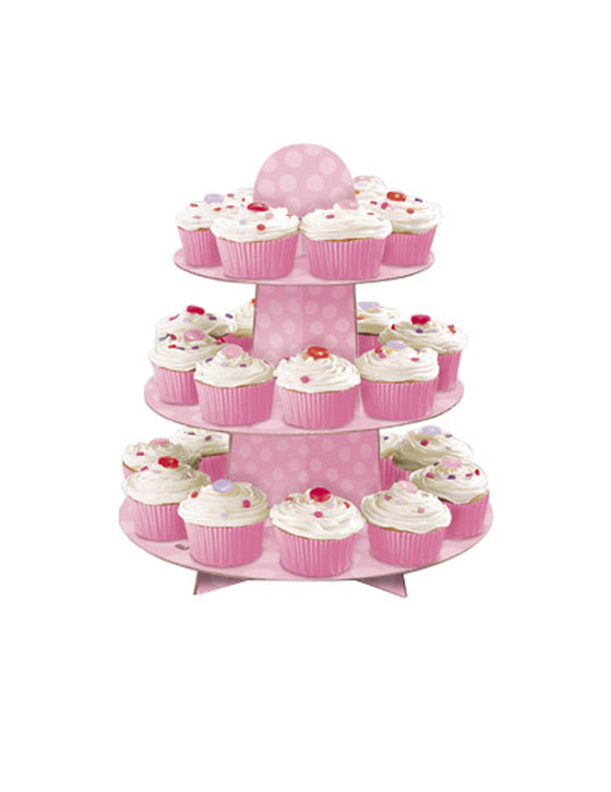 Présentoir à cupcakes rose à pois 3 étages en carton