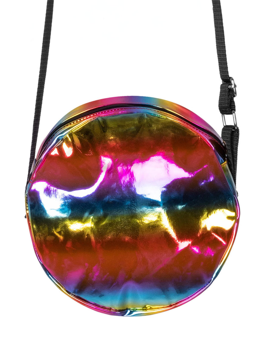 Sac à bandoulière rond holographique arc-en-ciel