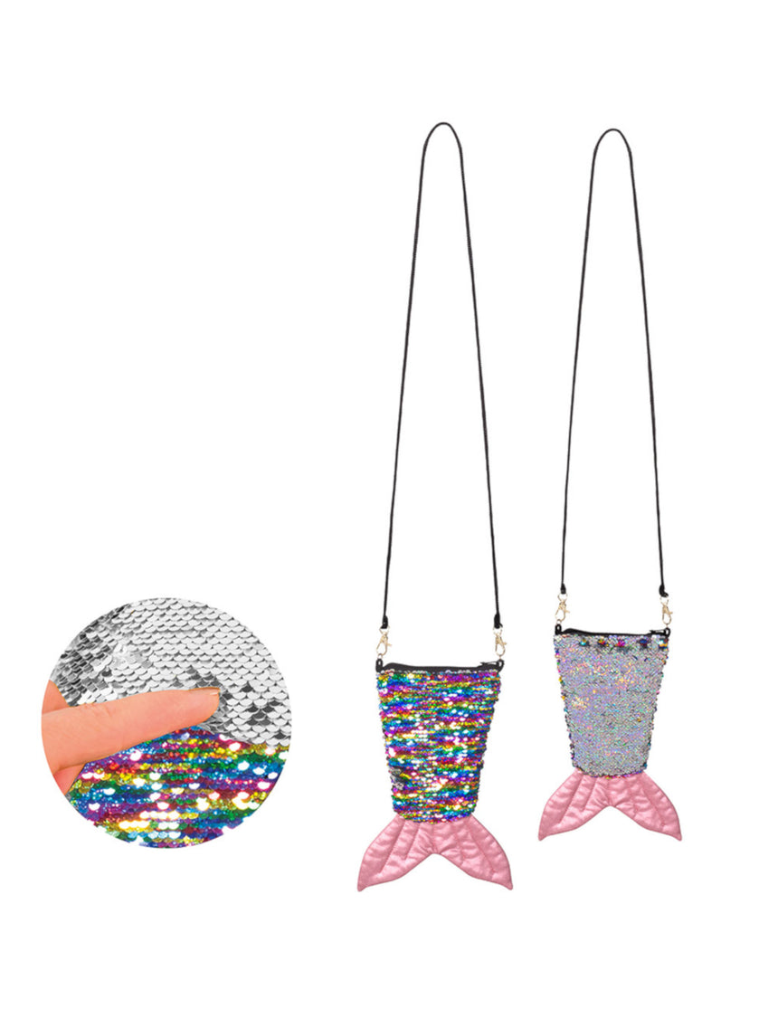 Sac queue de sirène avec zip paillettes arc-en-ciel et argent réversibles adulte