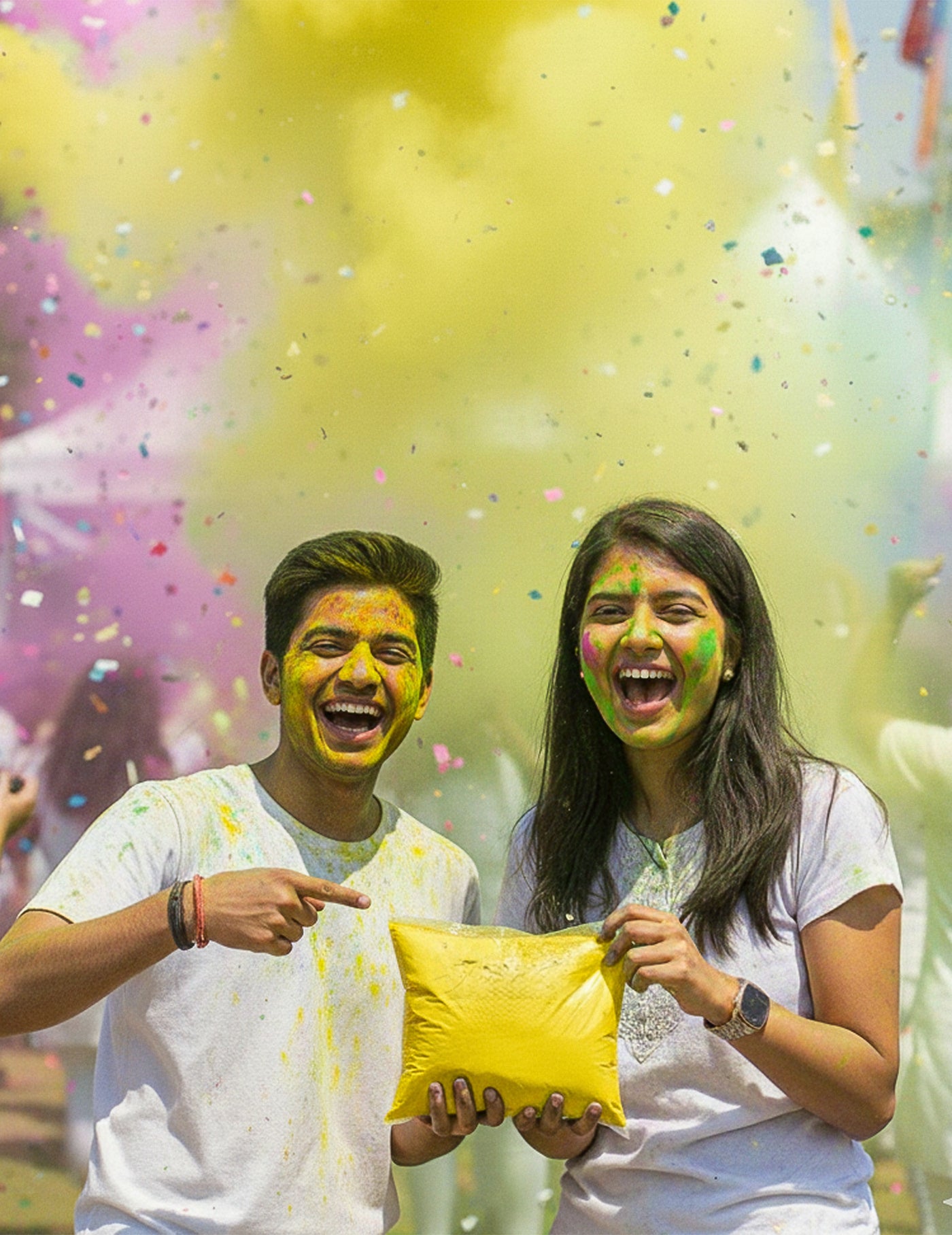 Sachet de poudre 500 g à effet Holi jaune fluo