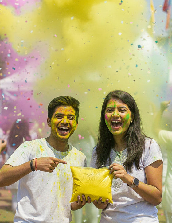 Sachet de poudre 500 g à effet Holi jaune fluo