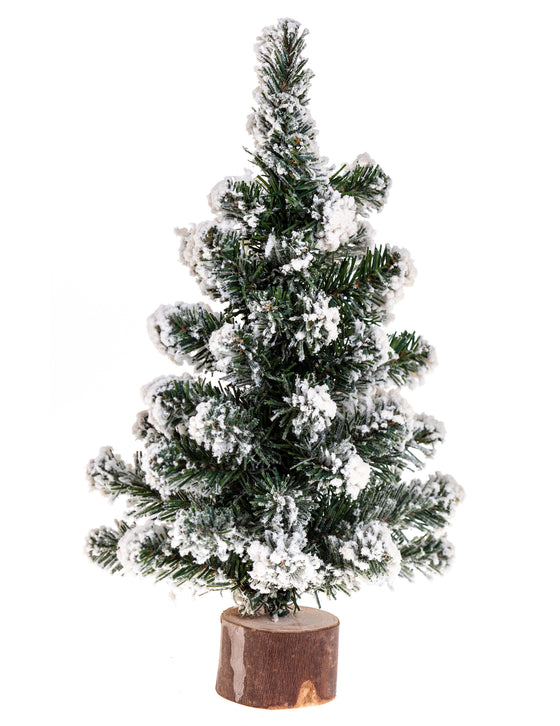 Sapin de table enneigé sur rondin 25 cm bois