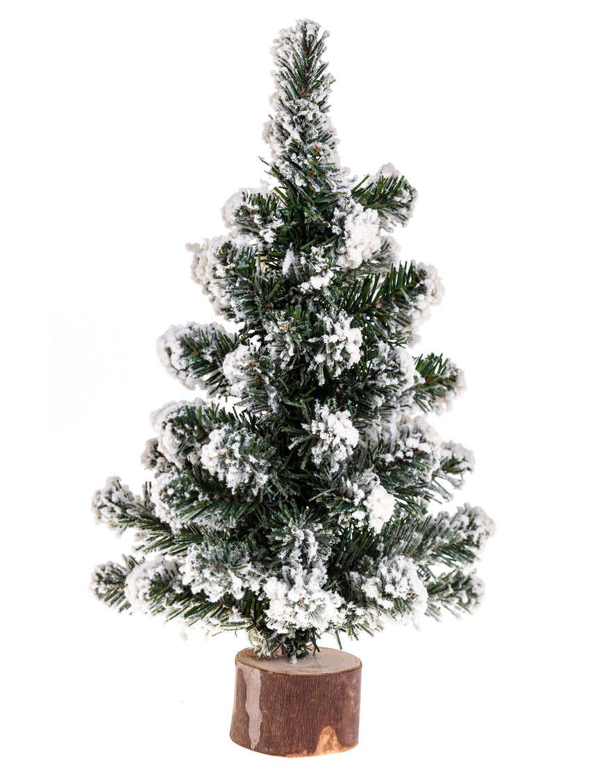 Sapin de table enneigé sur rondin 25 cm bois