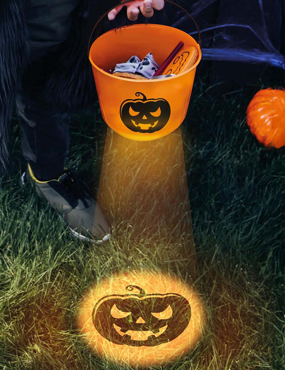 Seau à bonbon lumineux citrouille orange