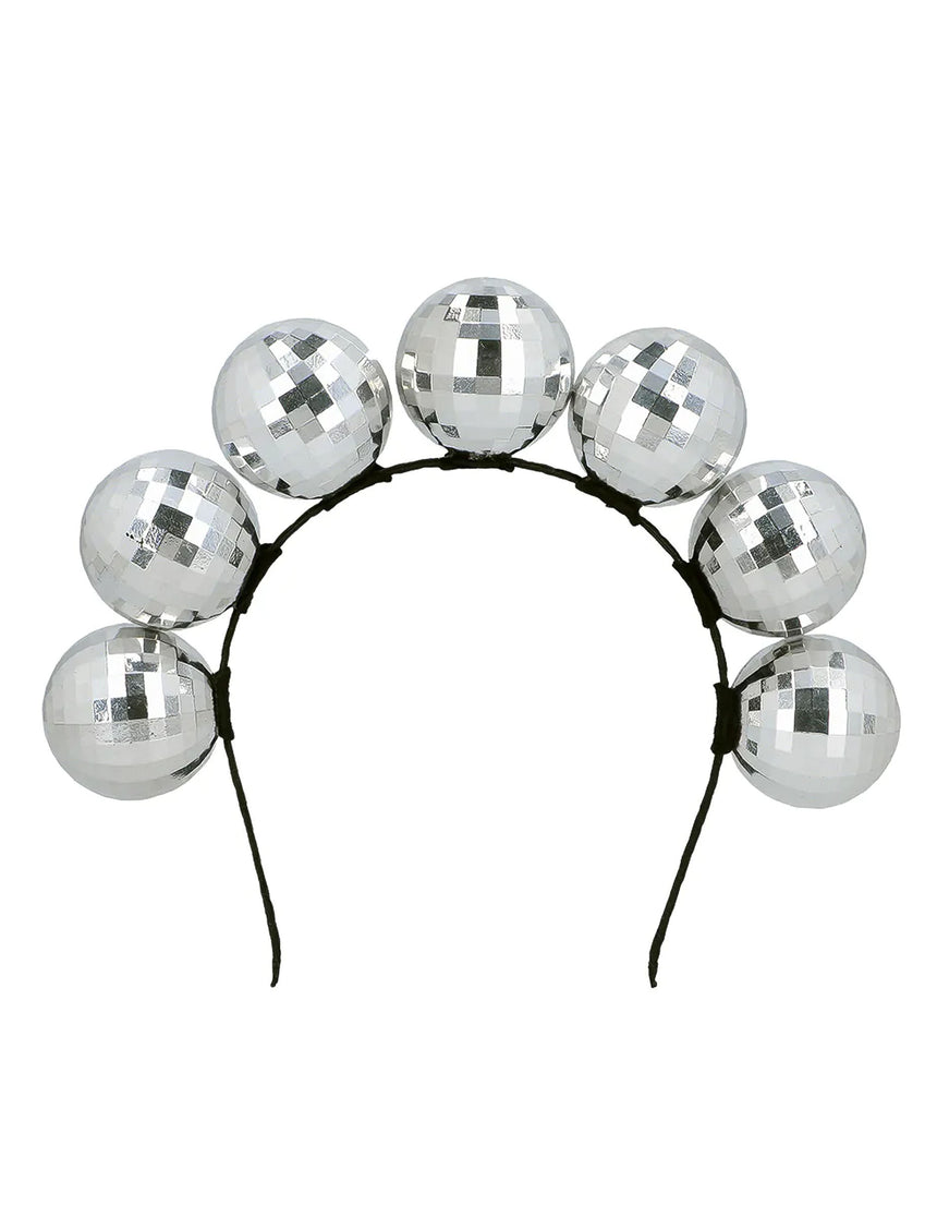 Serre-tête boules disco argentées adulte