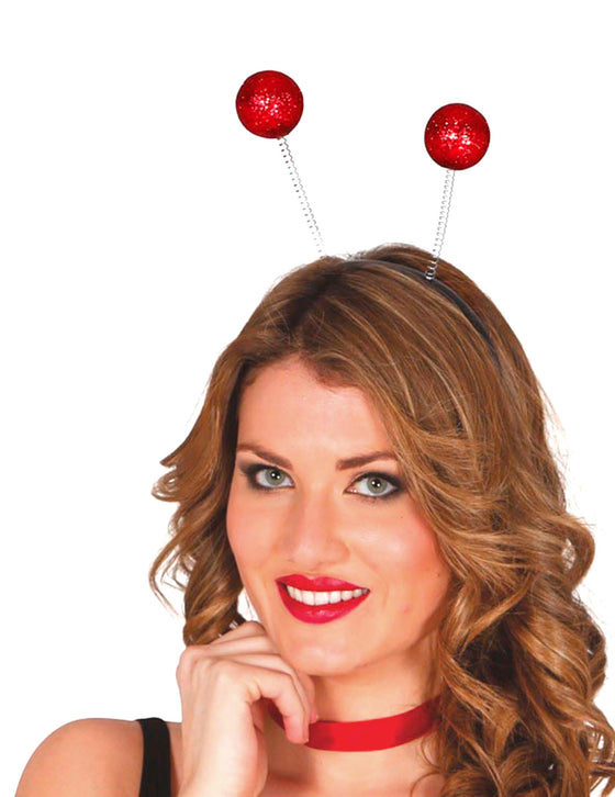 Serre-tête boules paillettées rouge adulte