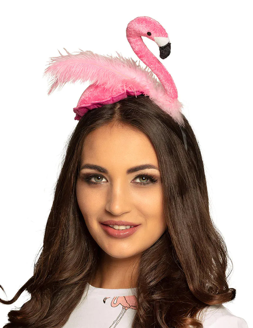 Serre-tête flamant rose plume rose adulte