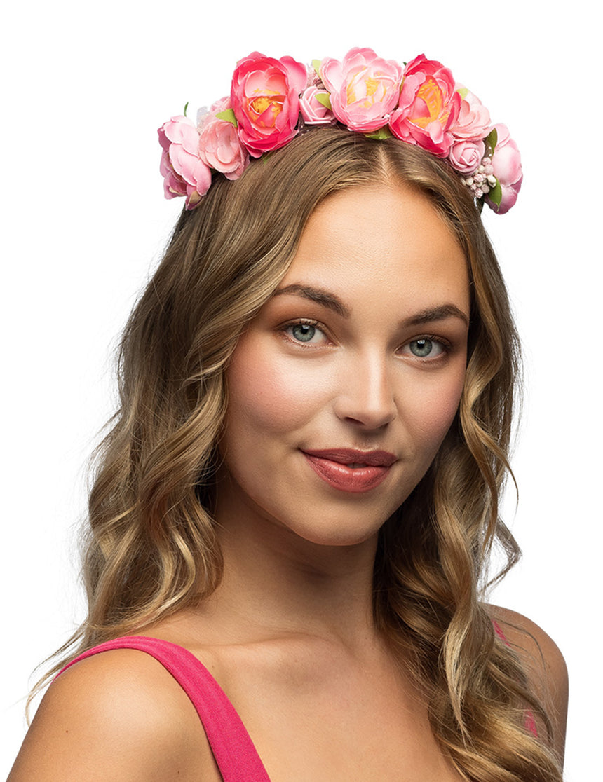 Serre-tête fleurs roses adulte