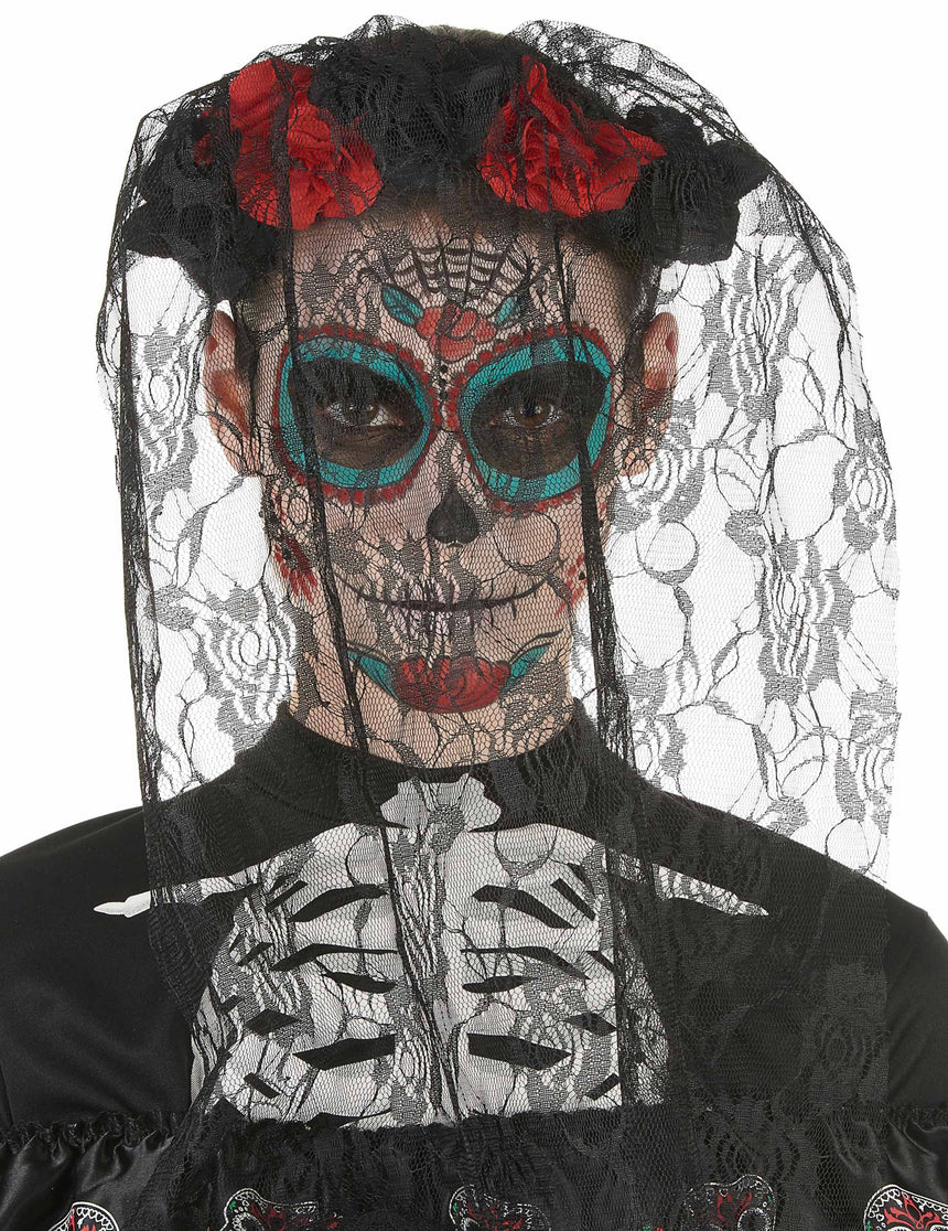 Serre-tête fleurs avec voile dentelle adulte