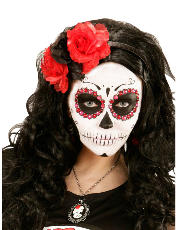 Serre-tête fleurs rouges et noires femme Dia de los muertos