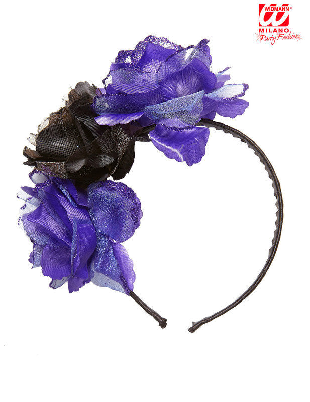 Serre-tête fleurs violettes et noires femme Dia de los muertos