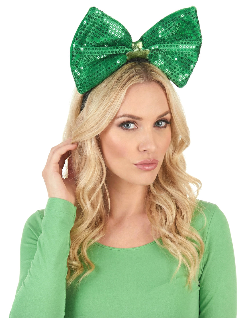 Serre-tête noeud vert à sequins adulte
