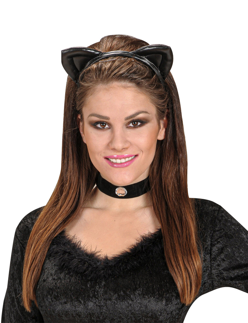 Serre-tête oreilles de chat noires adulte