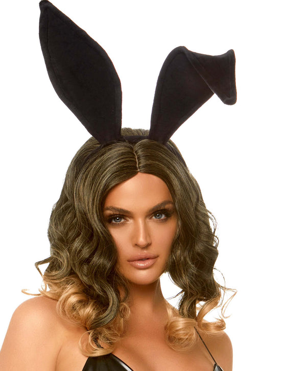 Serre-tête oreilles de lapin luxe articulées noires adulte