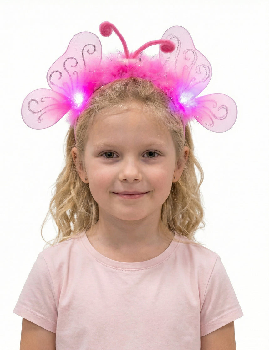 Serre-tête papillon lumineux rose à plumes