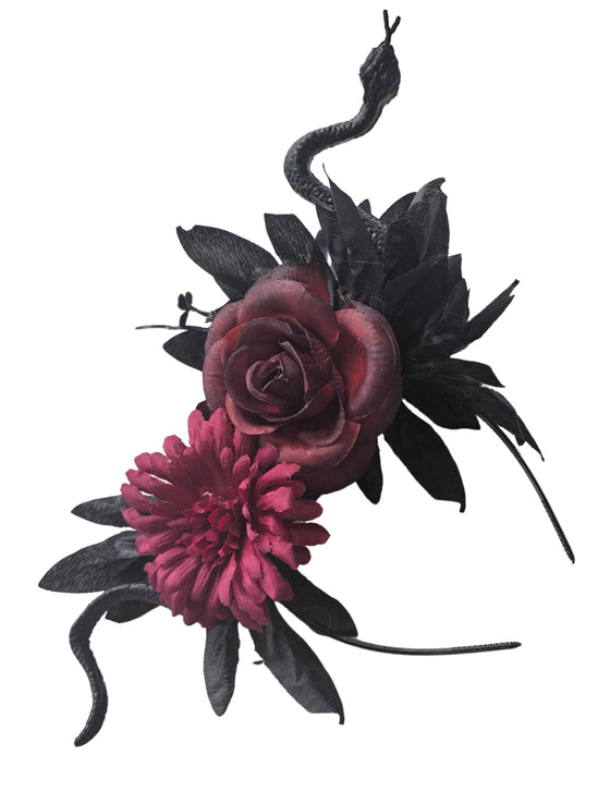 Serre-tête fleurs rouges et serpent démoniaque