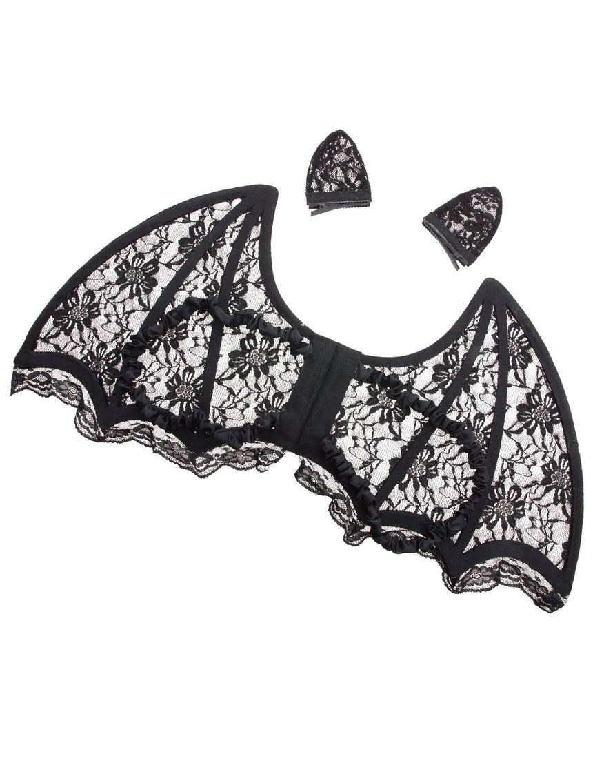 Set ailes et oreilles de chauve-souris dentelle noire