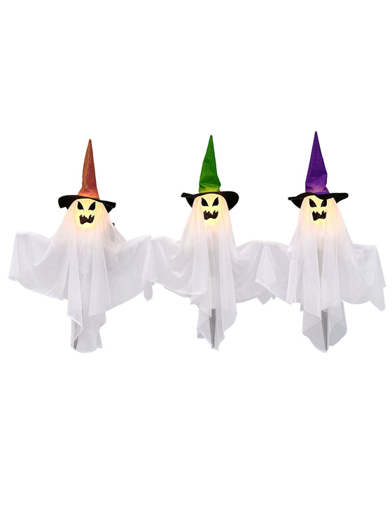 Set de 3 fantômes lumineux avec piquets 68 cm