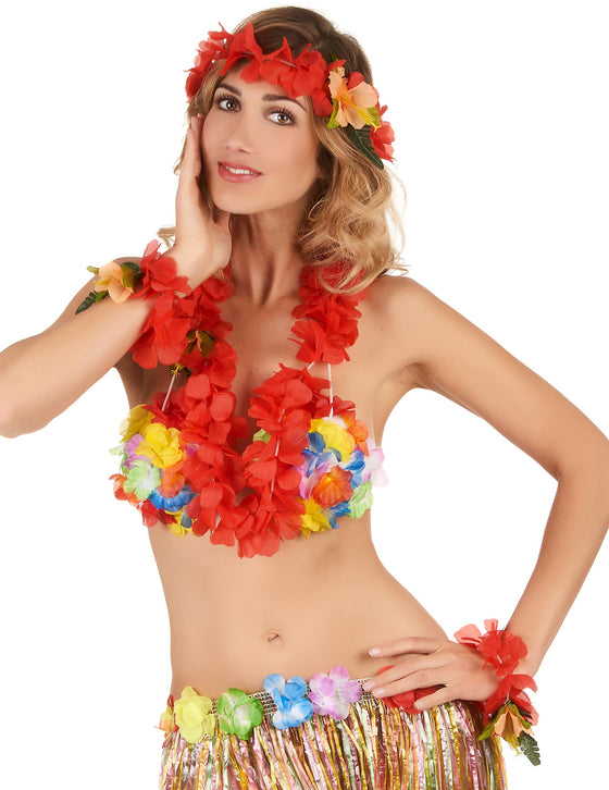 Set floral Hawaï rouge adulte