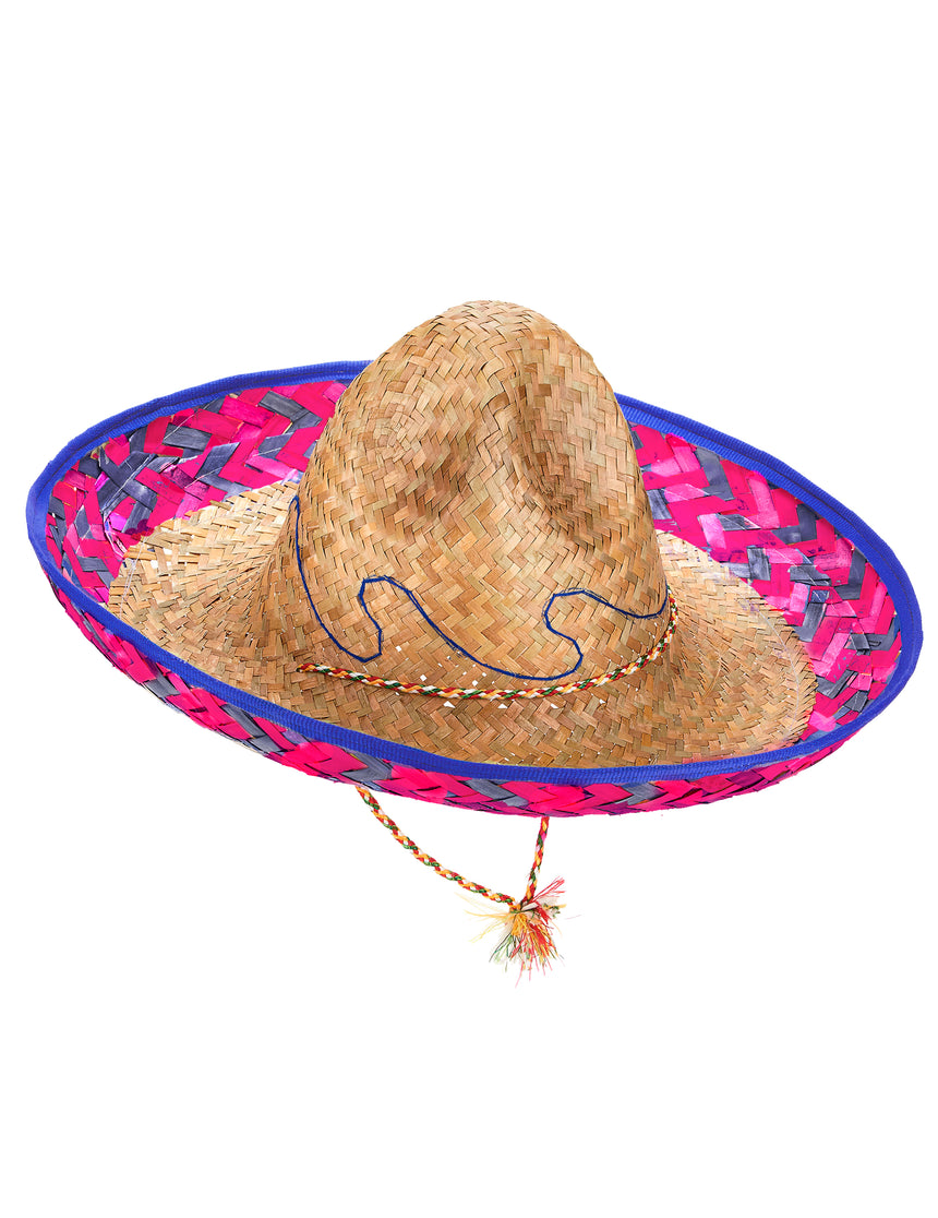Sombrero Mexicain bordure rose et bleue adulte