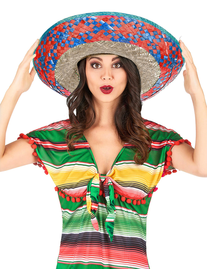 Sombrero Mexicain bordure rouge et bleu adulte