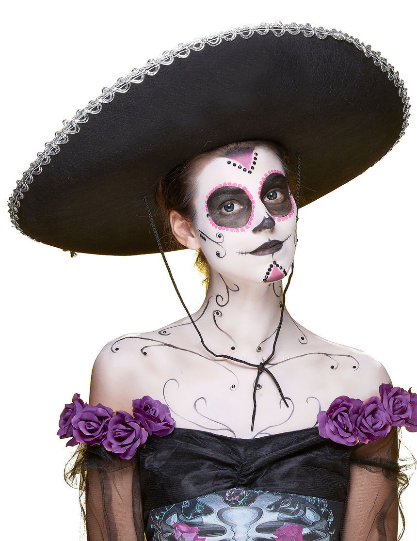 Sombrero noir bordure argentée adulte