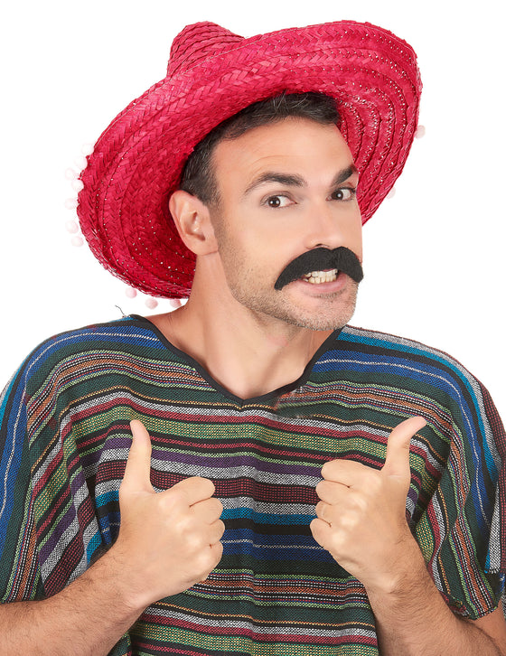 Sombrero rouge à bordure pompons adulte