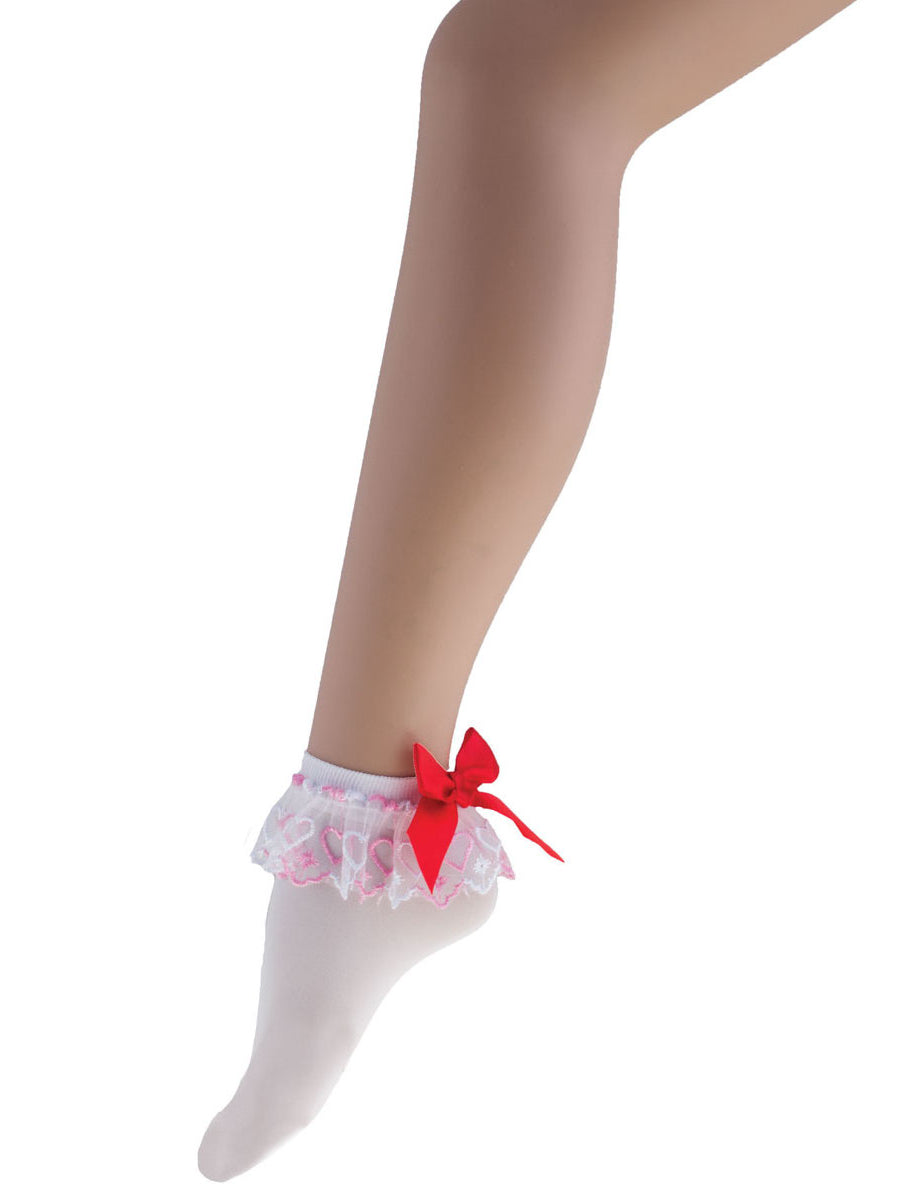 Socquettes blanches avec noeud rouge femme