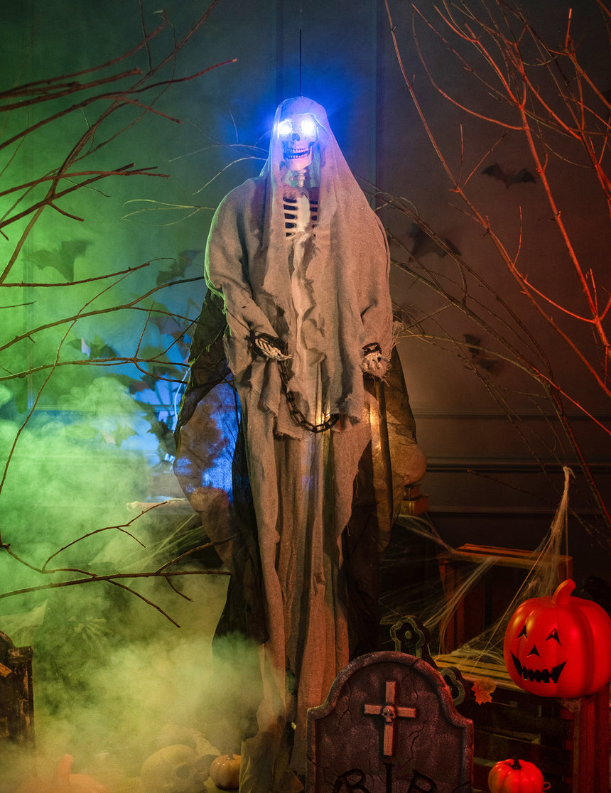 Squelette gris lumineux à suspendre Halloween 180 cm