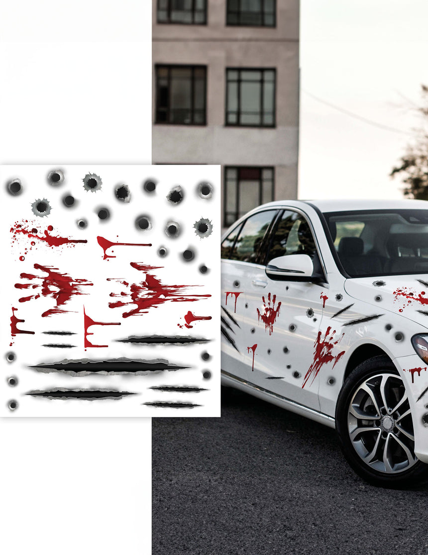Stickers pour voiture impacts de balle et traces de sang