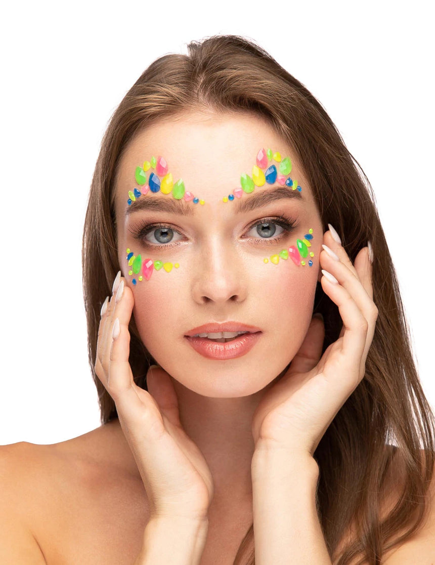 Strass adhésifs pour visage phosphorescents multicolores